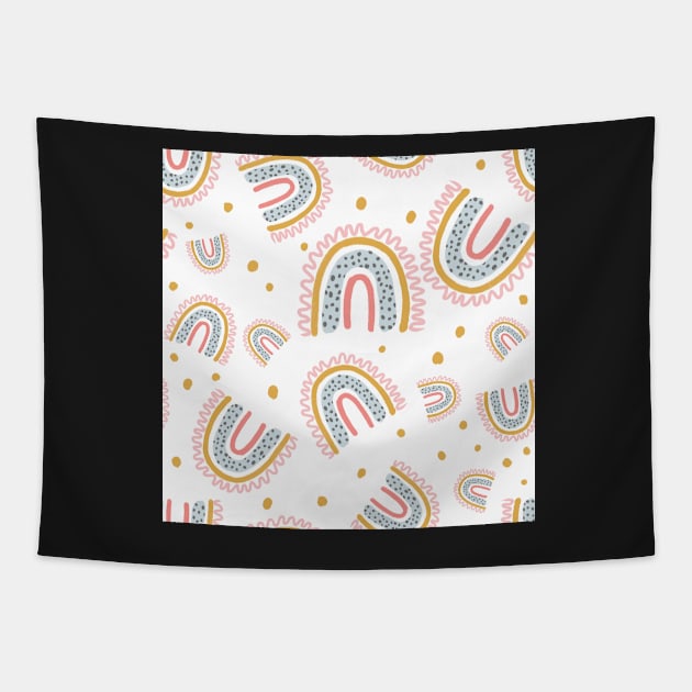 cute boho rainbow pattern white Tapestry by ArtInPi