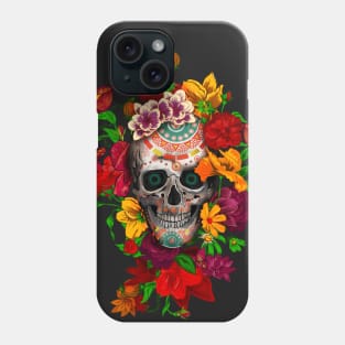 Sugar skull with flowers Phone Case