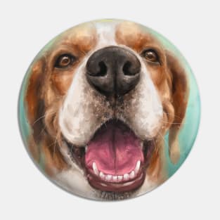 Painting of an Adorable Smiling Beagle on Green Background Pin