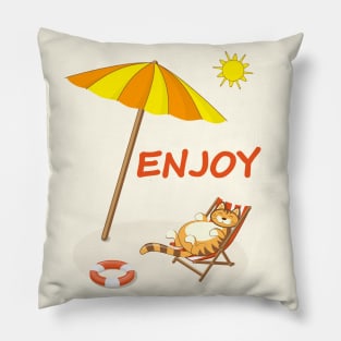 enjoy summer with funny cat Pillow