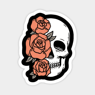 Skull with Rose Flowers Magnet