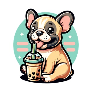 cute kawaii frenchie dog drinks bubble tea frenchie dog foodie dogs T-Shirt