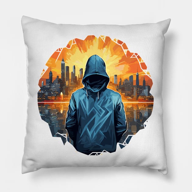 Mistery Shadow Hacker Gamer Urbain City Life Pillow by Cubebox