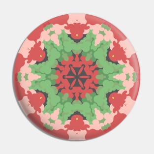 Retro Mandala Flower Green and Red Pin