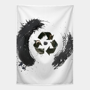 Earth Day: The Recycle Logo in the center of a Japanese Sumi Brush Enso (eternal circle) Tapestry