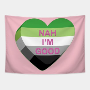 Nah I'm Good | LGBTQIA+ Aromantic Pride Flag Anti-Valentines Candy Heart Tapestry