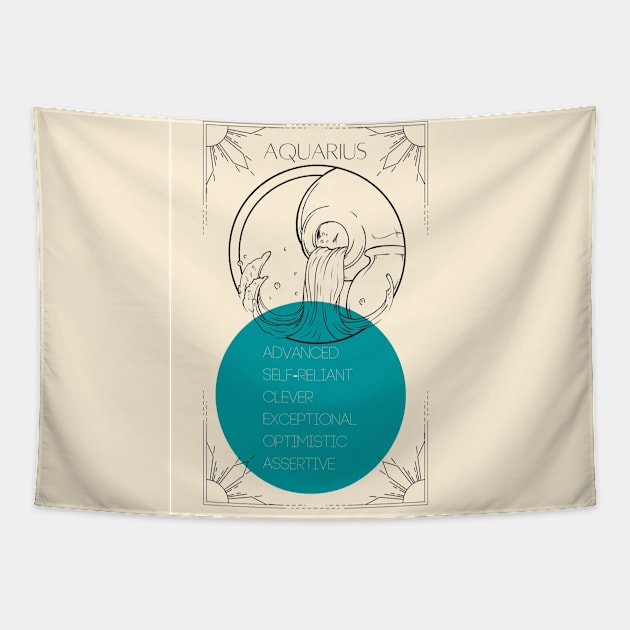 Aquarius Zodiac Poster Design Tapestry by Blue Moon Barn