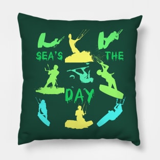 Kitesurfer Silhouette Pattern With Seas The Day Quote Pillow