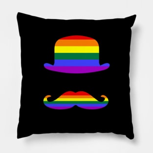 Funny Mustache Gay Pride Flag Bowler Hat Pillow