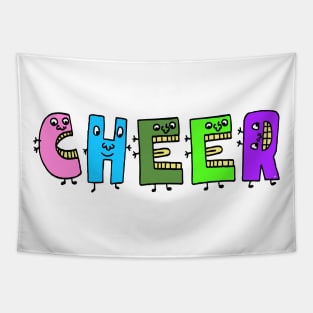 Cute Cheer Motivational Dancing Text Illustrated Letters, Blue, Green, Pink for all people, who enjoy Creativity and are on the way to change their life. Are you cheering for Change? To inspire yourself and make an Impact. Tapestry