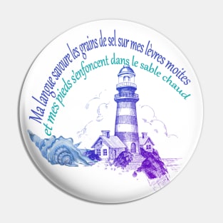 French Summer Beach Quote In Blue Pin