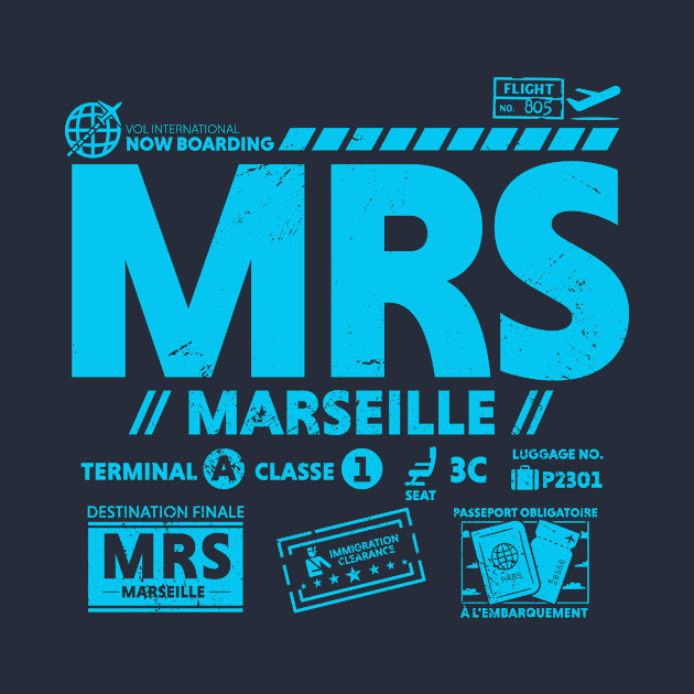 Vintage Marseille MRS Airport Code Travel Day Retro Travel Tag France by Now Boarding