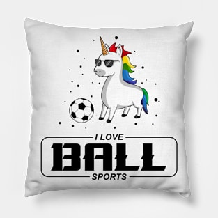 Unicorn with Sunglasses and Soccer ball Pillow