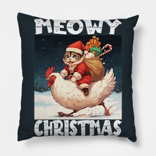 Meowy Christmas - 2, Funny Cute Cat on a Chicken Pillow