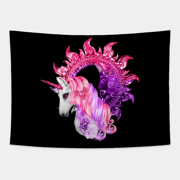 Wonderful colorful unicorn with flowers Tapestry by Nicky2342