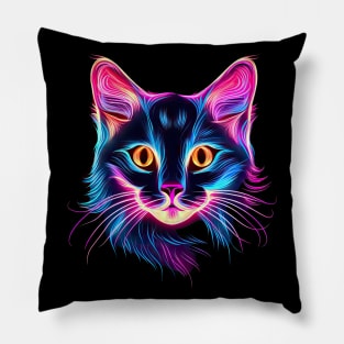 Neon Cat Face in colorful neon pink and neon blue Pillow