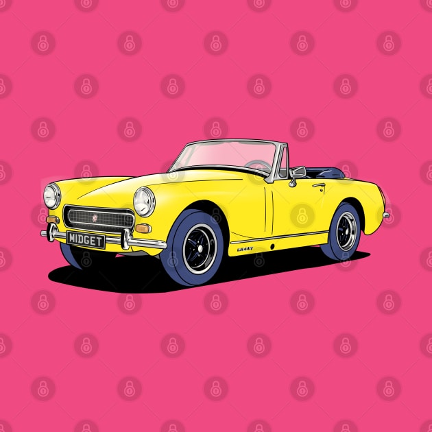 MG Midget sports car in yellow. by Webazoot