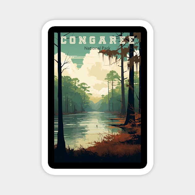 Congaree National Park Travel Poster Magnet by GreenMary Design