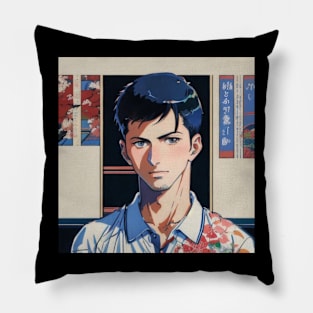 Japanese Anime Vibes Serbian Tennis Boy in Japan Vintage Tennis Player Pillow