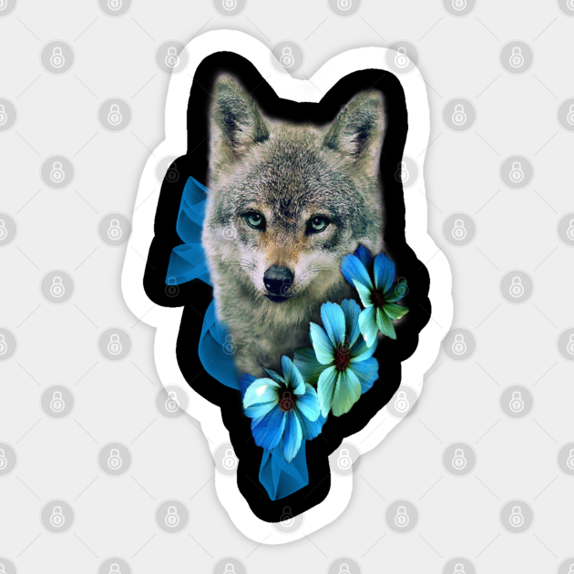 Cute Baby Wolf With Blue Flowers Wolf Aufkleber Teepublic De Cute Baby Wolf With Blue Flowers Wolf Aufkleber Teepublic De