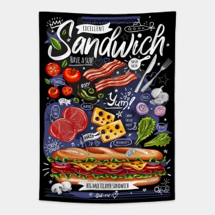 Food poster cooking delicious sandwich recipe art print  posterart Tapestry