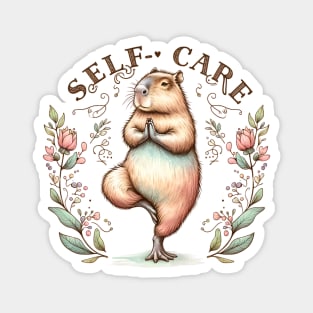 Self-Care Capybara Doing Yoga Among Flowers Magnet