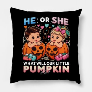 Anticipation Awaits: What Will Our Little Pumpkin Be – He or She? Pillow