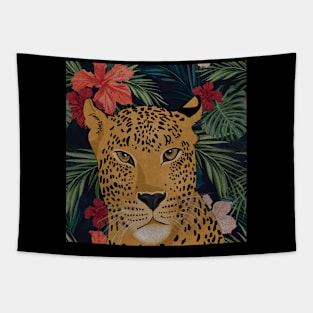 Beautiful Leopard in Tropical Floral Setting T-Shirt Tapestry