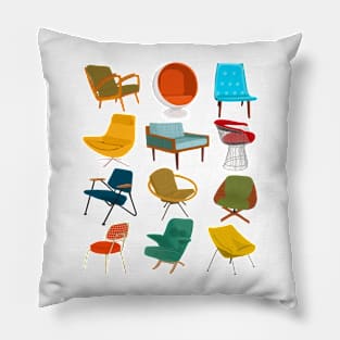 Mid Century Modern Colorful Chairs (vertical) Pillow