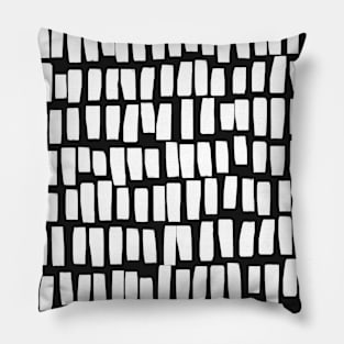 Black Background and White Lines and Stripes Pillow