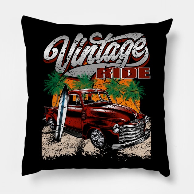 Vintage Ride Summer Surfer Hot Rod Pillow by RockabillyM