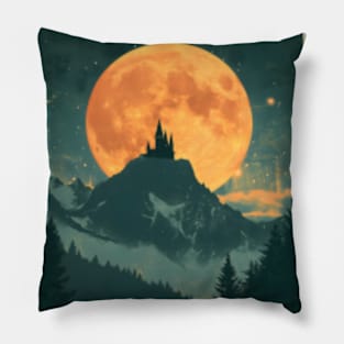 A Train and a Fortress under the Moon - Fantasy Pillow