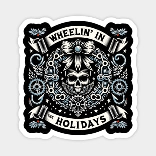 Wheelin’ in the holidays - Motorcycle Christmas wreath Magnet