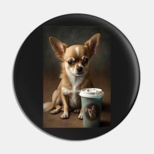 Tired Chihuahua with Coffee Print Pin