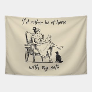 Vintage Cat Lover "I'd Rather Be at Home With My Cats" Introvert Artwork Tapestry