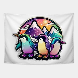 Rainbow Rave Penguin Colourful Neon Tapestry