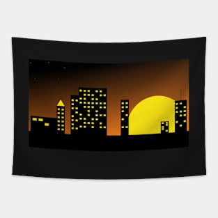 Skyline at sunset Tapestry