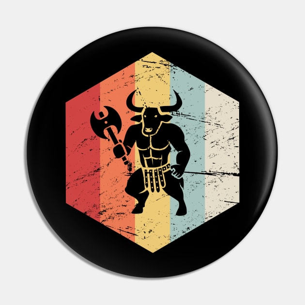 Retro Vintage Greek Mythology Minotaur Icon Pin by MeatMan