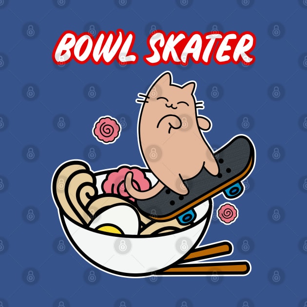 Ramen Bowl Skater Cat Skateboarding Bowl by GlanceCat