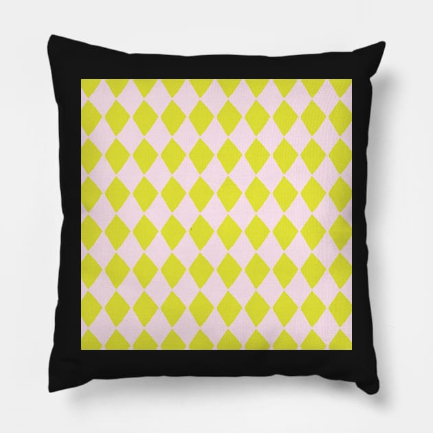 Mustard and Pink Diamonds Pillow by greenoriginals