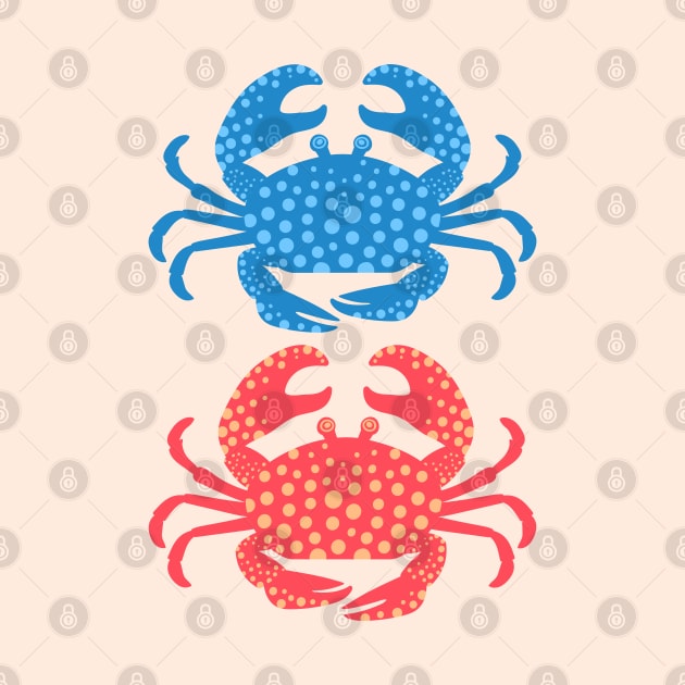 KING CRABS Cute Sea Life Coastal Ocean Beach Crab in Blue Red - UnBlink Studio by Jackie Tahara by UnBlink Studio by Jackie Tahara