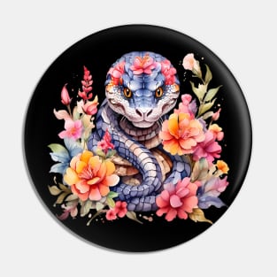 A snake decorated with beautiful watercolor flowers Pin