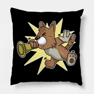 Funny cat is playing a trumpet Pillow