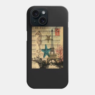 music notes ocean seashells vintage eiffel tower Phone Case