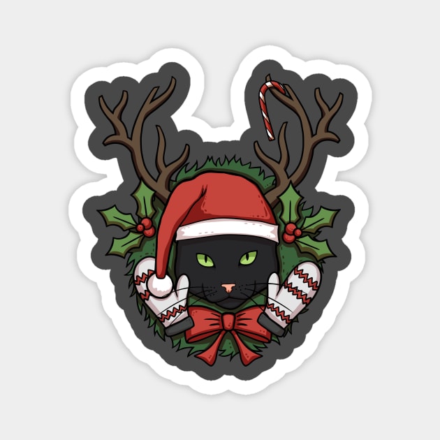 Black Christmas Cat Magnet by Cat Club