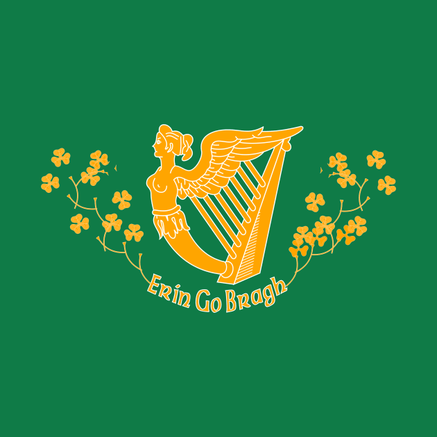 Ireland Forever - Erin Go Bragh Harp Shamrocks by Yesteeyear