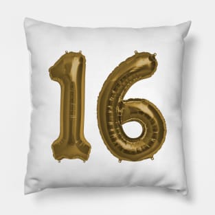 Bronze 16th Birthday Metallic Helium Balloons Numbers Pillow