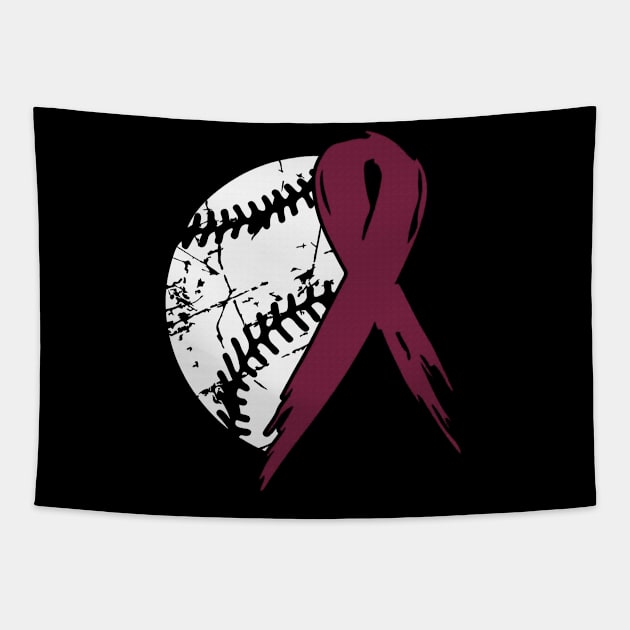 Baseball Tackle Sickle Cell Awareness Burgundy Ribbon Warrior Support Survivor Hope Tapestry by celsaclaudio506