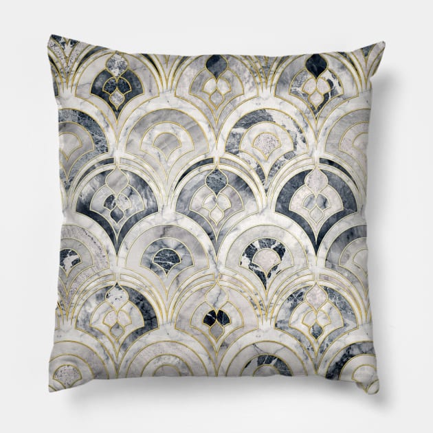 Monochrome Art Deco Marble Tiles Pillow by micklyn