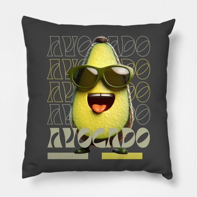 Avocado Bliss: The Cool and Cheery Cartoon Design Pillow by Toonstruction